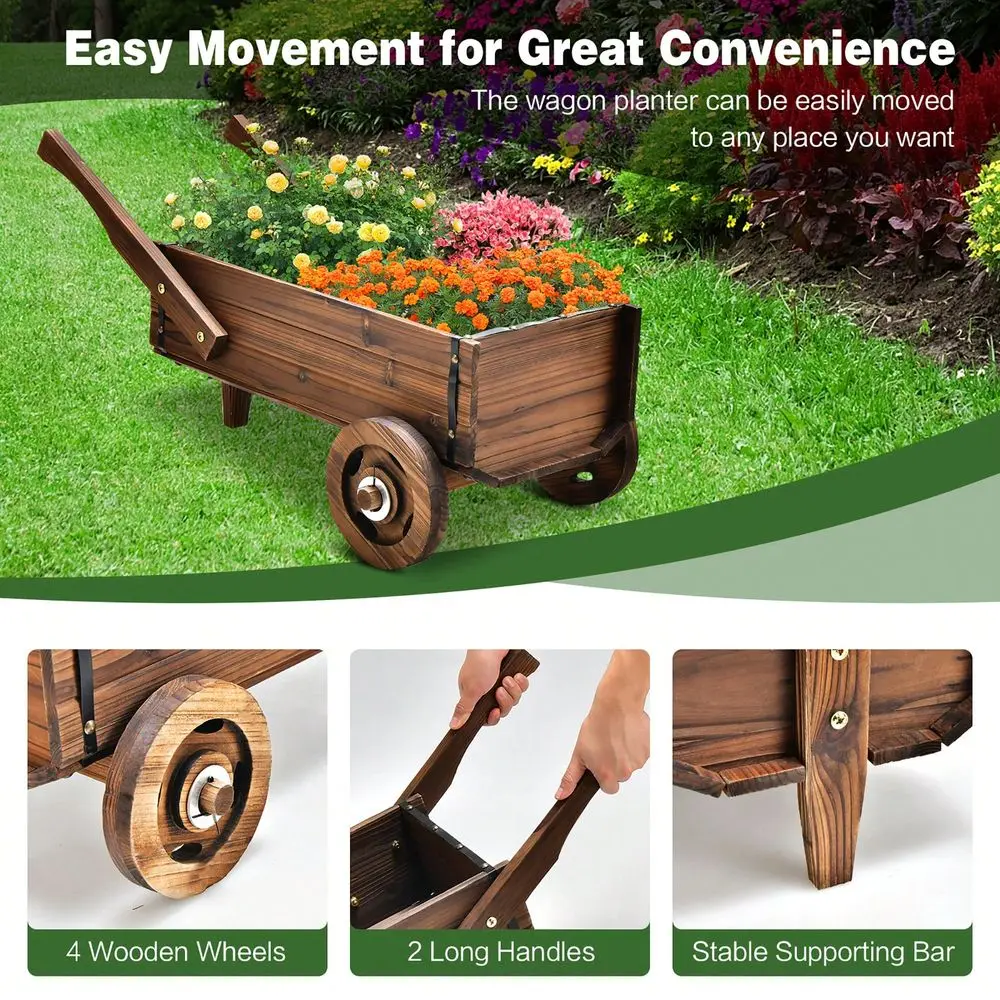 Decorative Wagon Cart Plant Flower Pot Stand Wooden Raised Garden Planter Box
Decorative Wagon Cart Plant Flower Pot Stand Wooden Raised Garden Planter Box