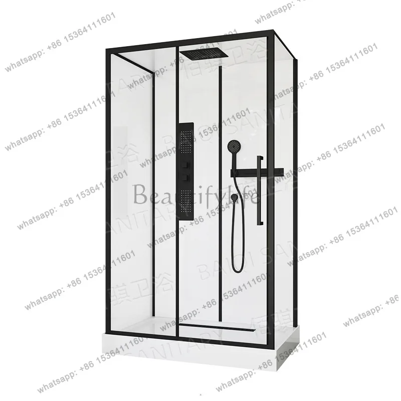 Black frame square full shower room white ABS tray shower room glass
Black frame square full shower room white ABS tray shower room glass