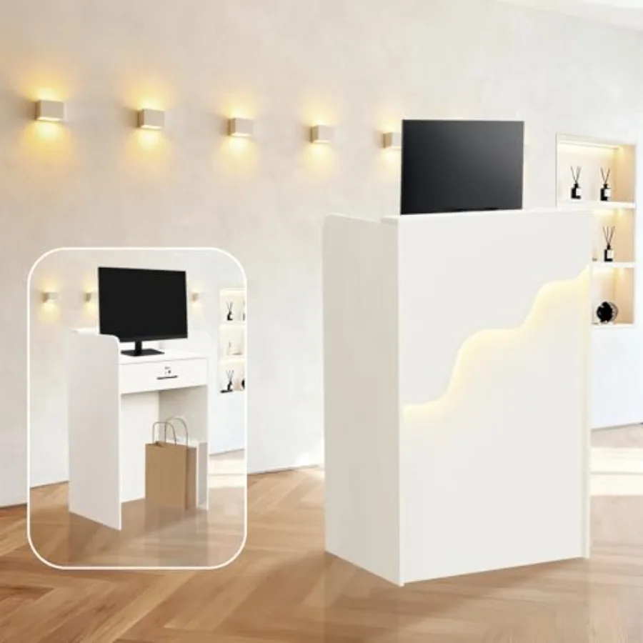 Reception Desk with Counter, Small Modern Front Desk with LED Light and Lockable Drawer, White Reception Table Retail Checkout
Reception Desk with Counter, Small Modern Front Desk with LED Light and Lockable Drawer, White Reception Table Retail Checkout