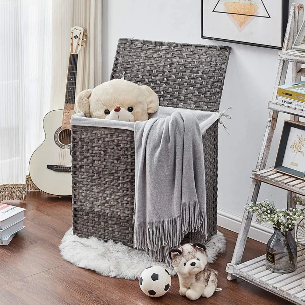 HandwovenLaundryBasket,WickerLaundryHamper,Synthetic RattanClothesHamperwithLidandHandlesFoldableRemovable Liner Bag
HandwovenLaundryBasket,WickerLaundryHamper,Synthetic RattanClothesHamperwithLidandHandlesFoldableRemovable Liner Bag