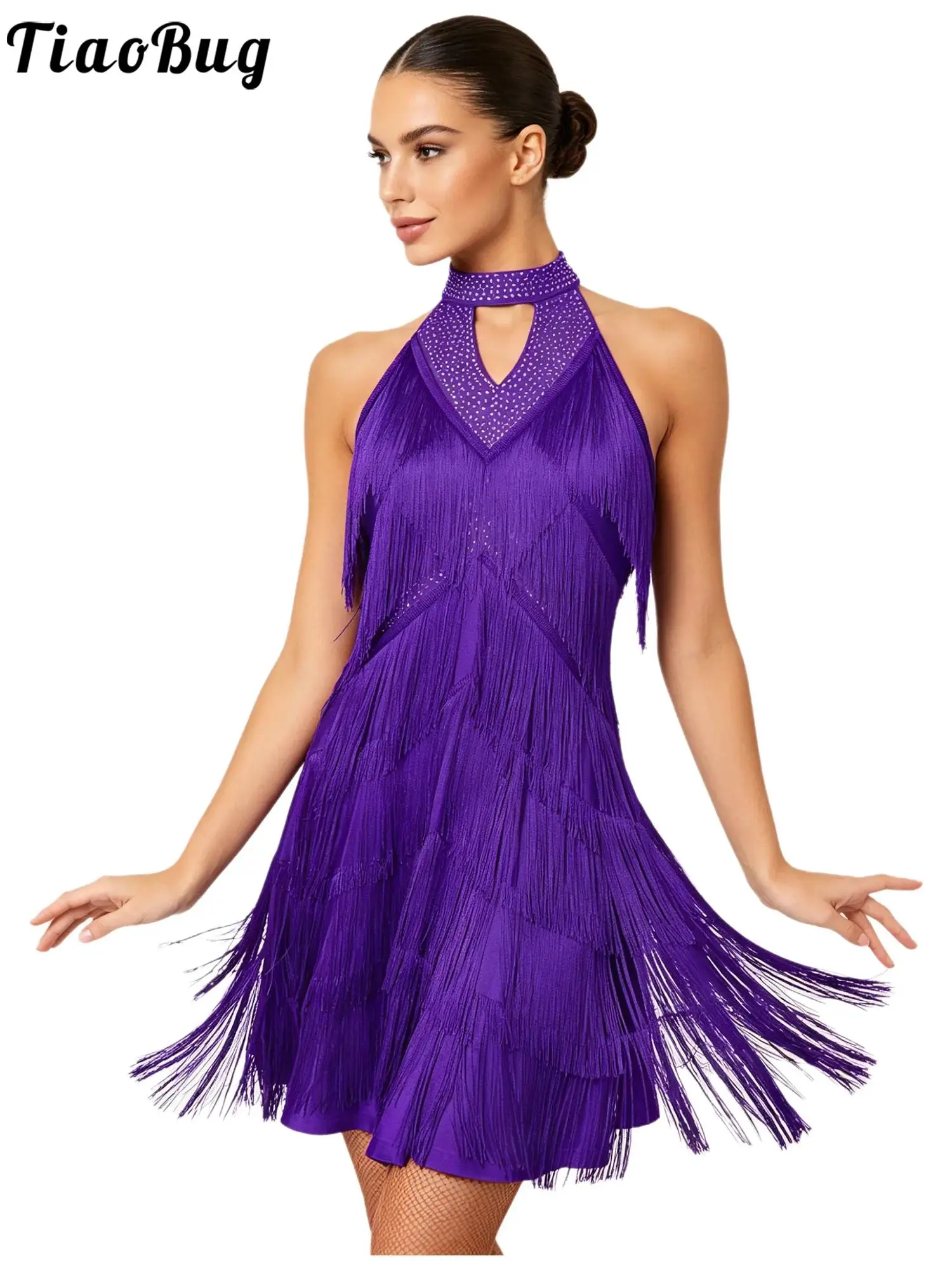 Women Tassel Latin Tango Tap Dance Dress Cha-cha Jazz Flamenco Samba Leotard Costumes Rhinestones Halter Tiered Fringed Dress
Women Tassel Latin Tango Tap Dance Dress Cha-cha Jazz Flamenco Samba Leotard Costumes Rhinestones Halter Tiered Fringed Dress