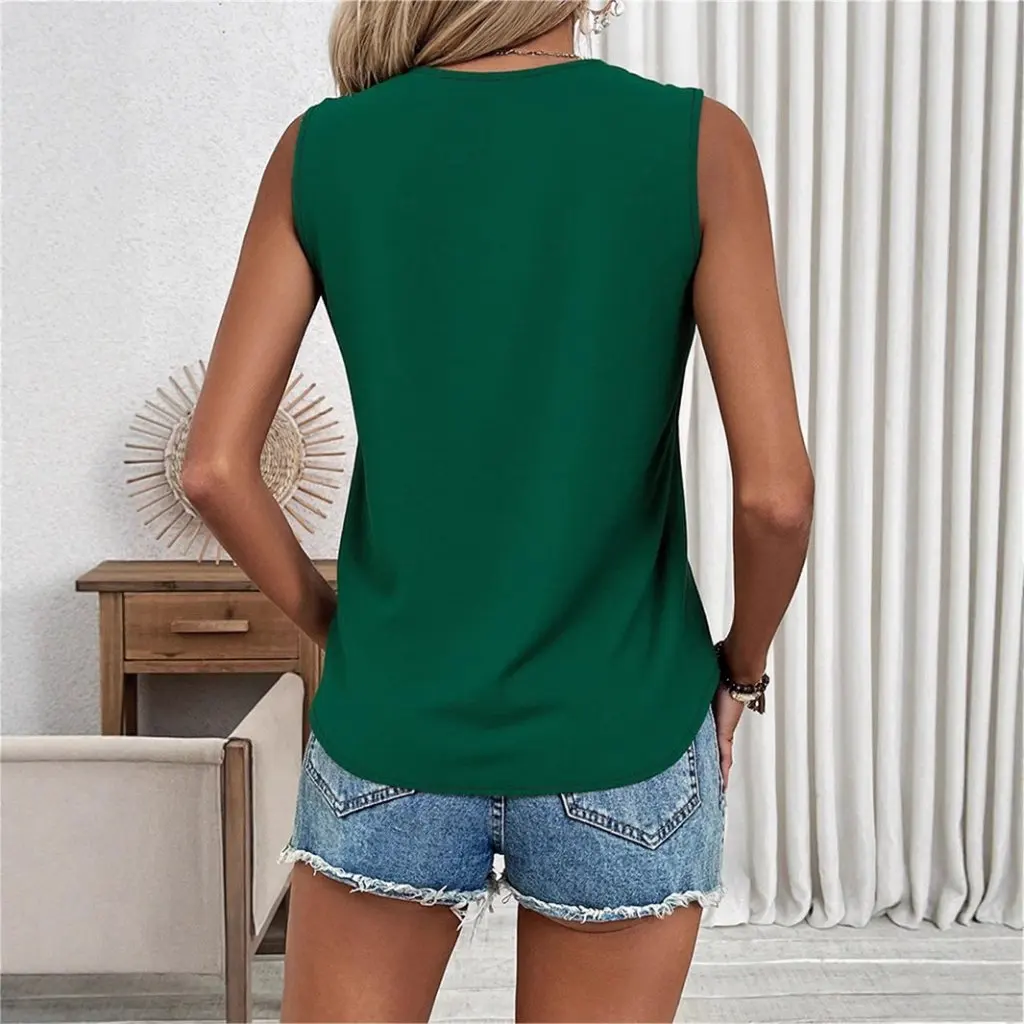 Women's Lace V Neck Sleeveless Top Pure Color Splicing Summer New Europe America 
Women's Lace V Neck Sleeveless Top Pure Color Splicing Summer New Europe America