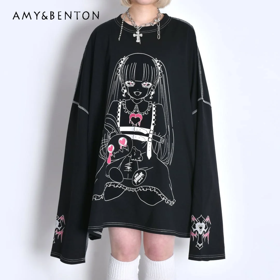 Japanese Mine Series Subculture Dark Oversized T Shirt Gothic Punk Girl Cartoon Print Loose Short-sleeved Graphic T Shirts Y2k
Japanese Mine Series Subculture Dark Oversized T Shirt Gothic Punk Girl Cartoon Print Loose Short-sleeved Graphic T Shirts Y2k