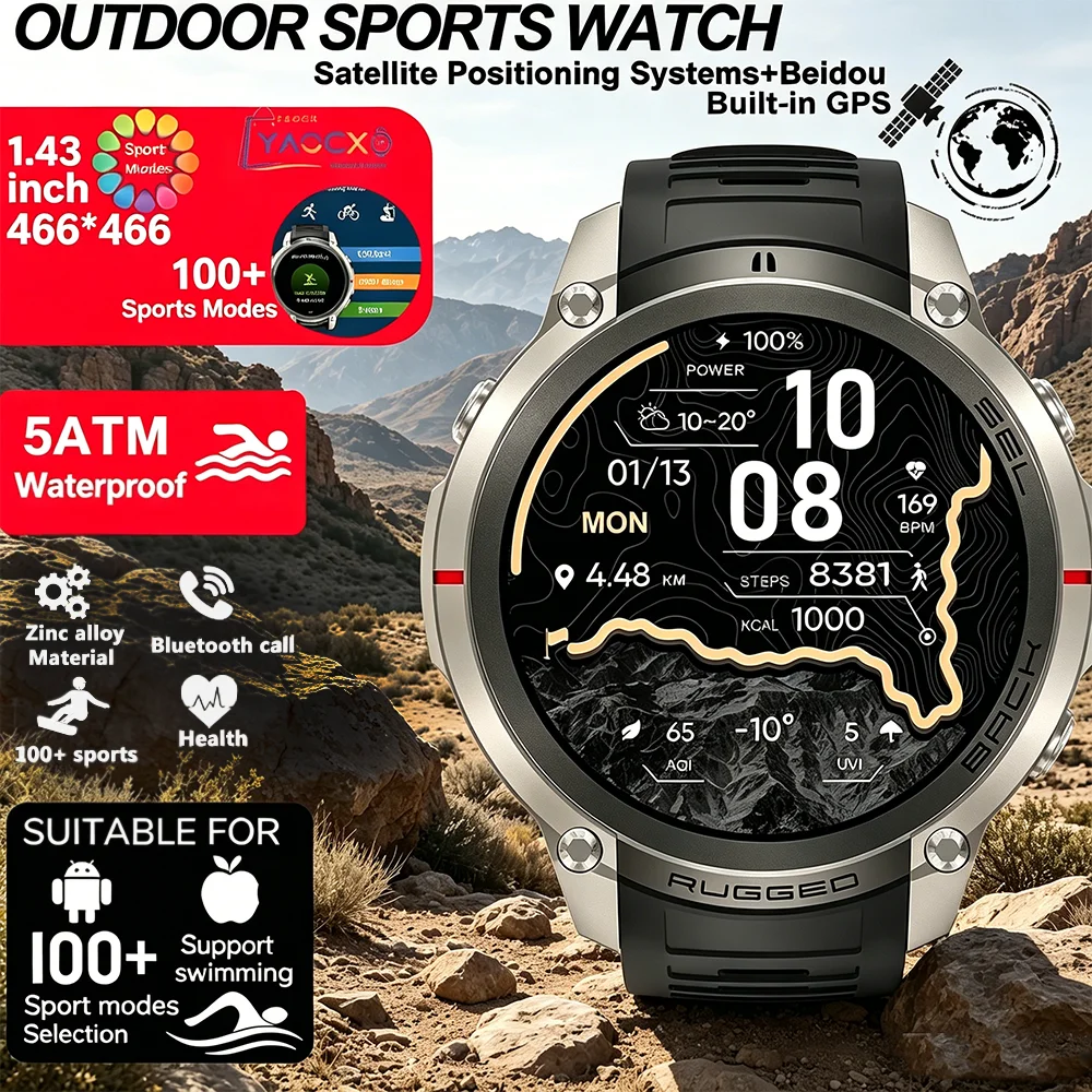 1.43 Inch HD AMOLED Screen Mens Outdoor Smart Watch Military Grade Waterproof GPS Supported Global Six Satellite Positioning
1.43 Inch HD AMOLED Screen Mens Outdoor Smart Watch Military Grade Waterproof GPS Supported Global Six Satellite Positioning