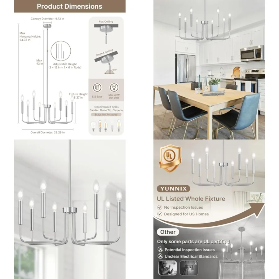 8 Light Chandelier - Modern Farmhouse Chandelier for Dining Room Light Fixture - 28" Silver Chandelier for Kitchen Island Light
8 Light Chandelier - Modern Farmhouse Chandelier for Dining Room Light Fixture - 28" Silver Chandelier for Kitchen Island Light