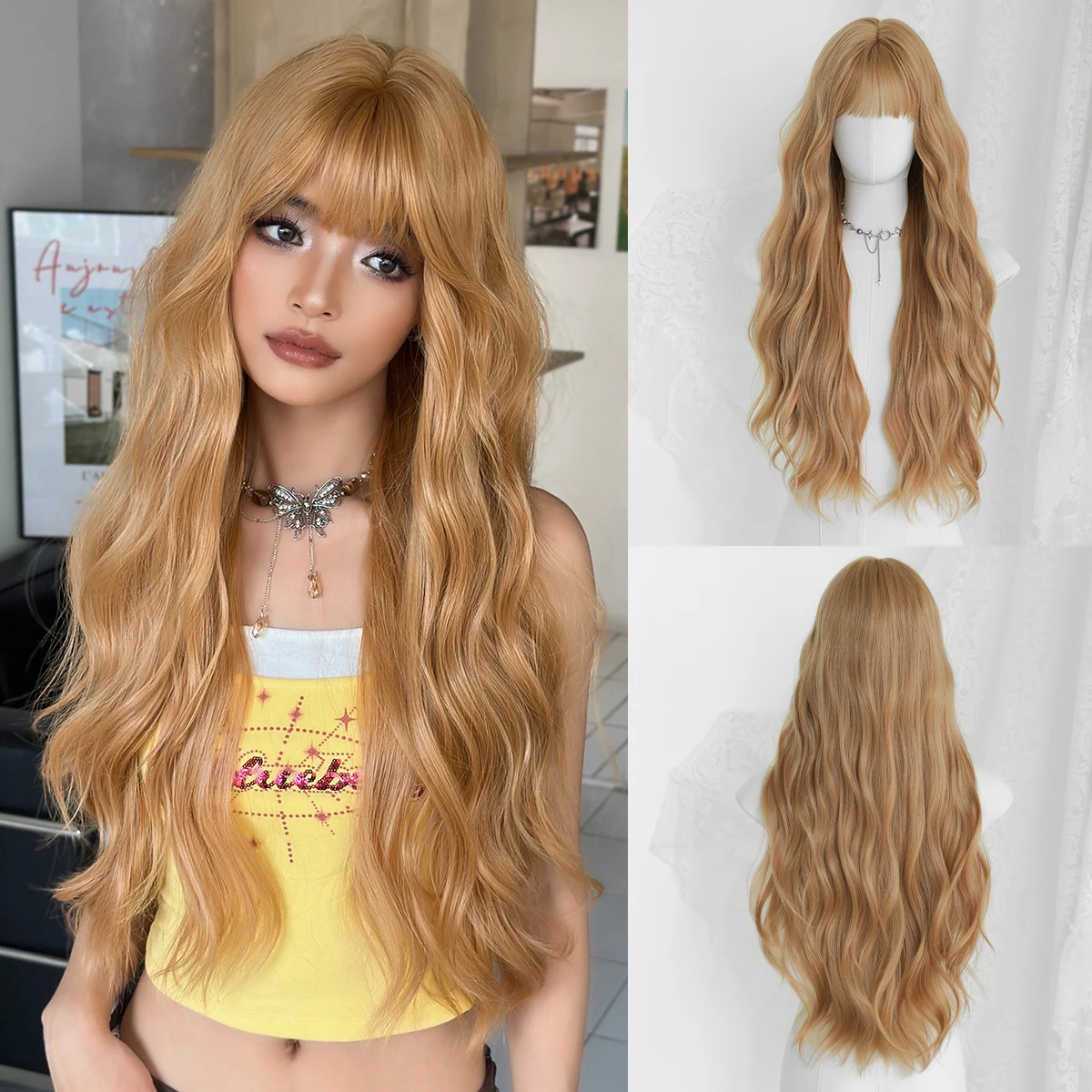 NAMM New Fashion Long Wave Blonde Wigs For Women With Bangs Natural Looking Soft High Quality Synthetic Heat Resistant Fiber Wig
NAMM New Fashion Long Wave Blonde Wigs For Women With Bangs Natural Looking Soft High Quality Synthetic Heat Resistant Fiber Wig