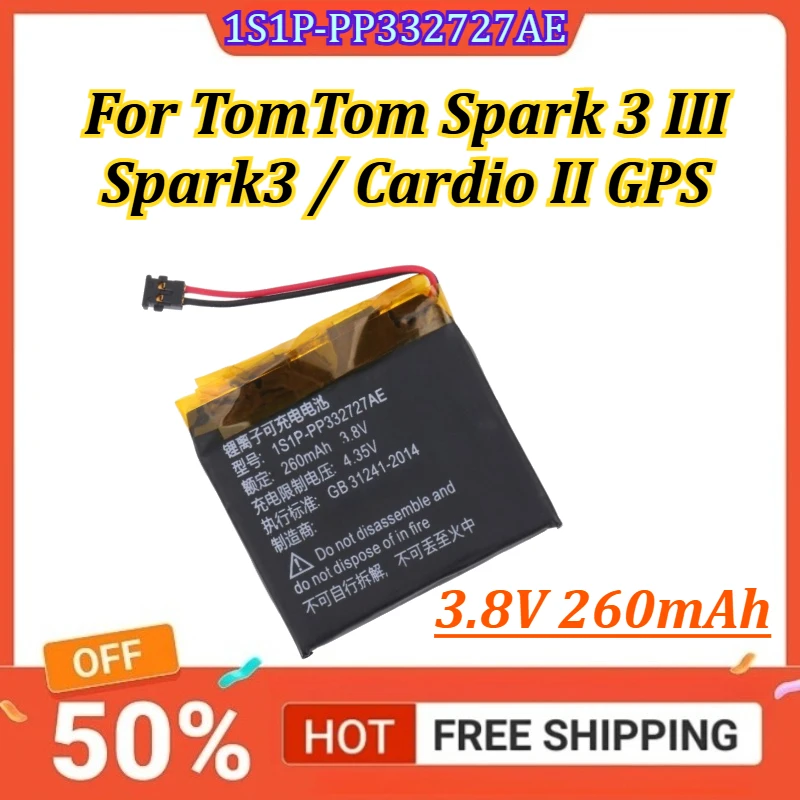 1S1P-PP332727AE 3.8V 260mAh Smart Watch Battery For TomTom Spark 3 III Spark3 / Cardio II GPS
1S1P-PP332727AE 3.8V 260mAh Smart Watch Battery For TomTom Spark 3 III Spark3 / Cardio II GPS