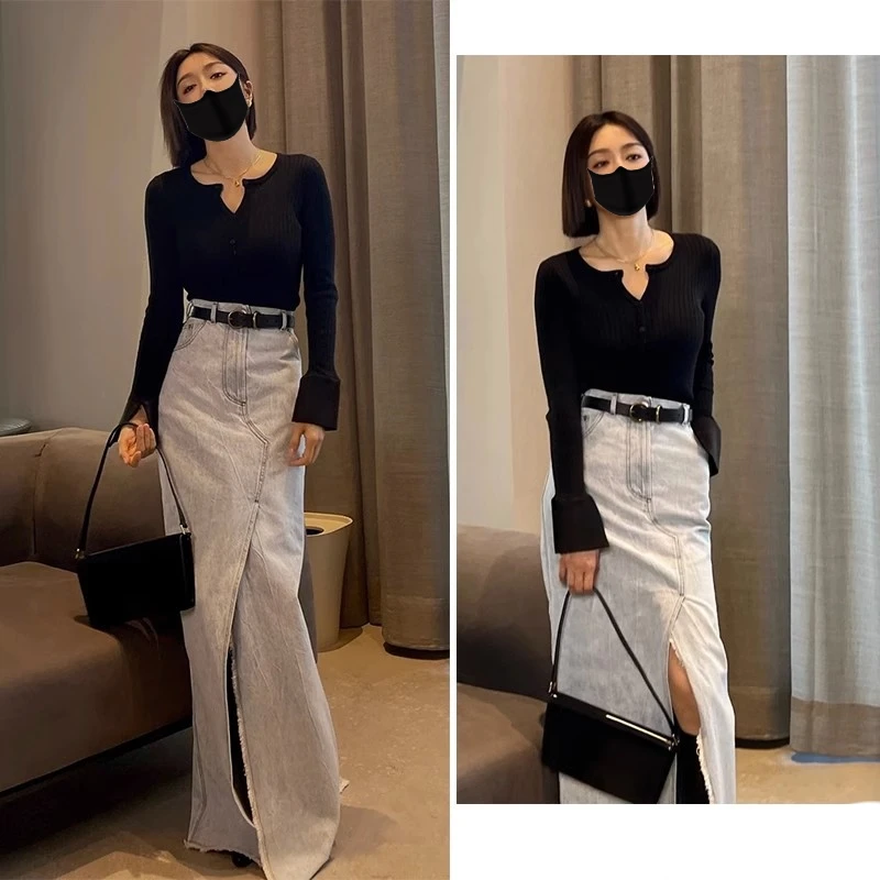 EXJR Qin Lan 2023 Spring Autumn New Style Light Blue Fish Tail Denim Skirt Long Split Half Body Women's Skirt High Waist A-Line
EXJR Qin Lan 2023 Spring Autumn New Style Light Blue Fish Tail Denim Skirt Long Split Half Body Women's Skirt High Waist A-Line