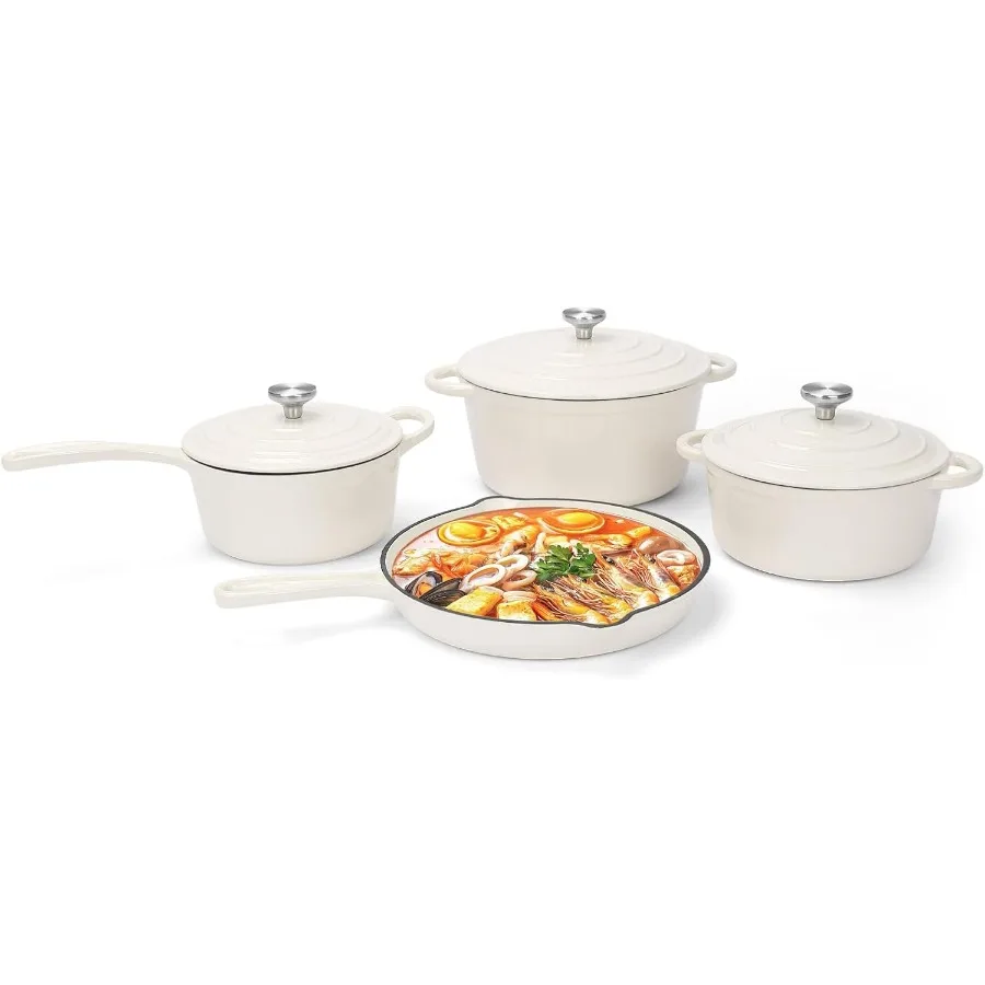 Nonstick Enameled Cast Iron Cookware Set, 7-Pcs Pots and Pans with Lid, Frying Pan Skillet, Sauce Pan, Healthy Round Dutch Oven
Nonstick Enameled Cast Iron Cookware Set, 7-Pcs Pots and Pans with Lid, Frying Pan Skillet, Sauce Pan, Healthy Round Dutch Oven