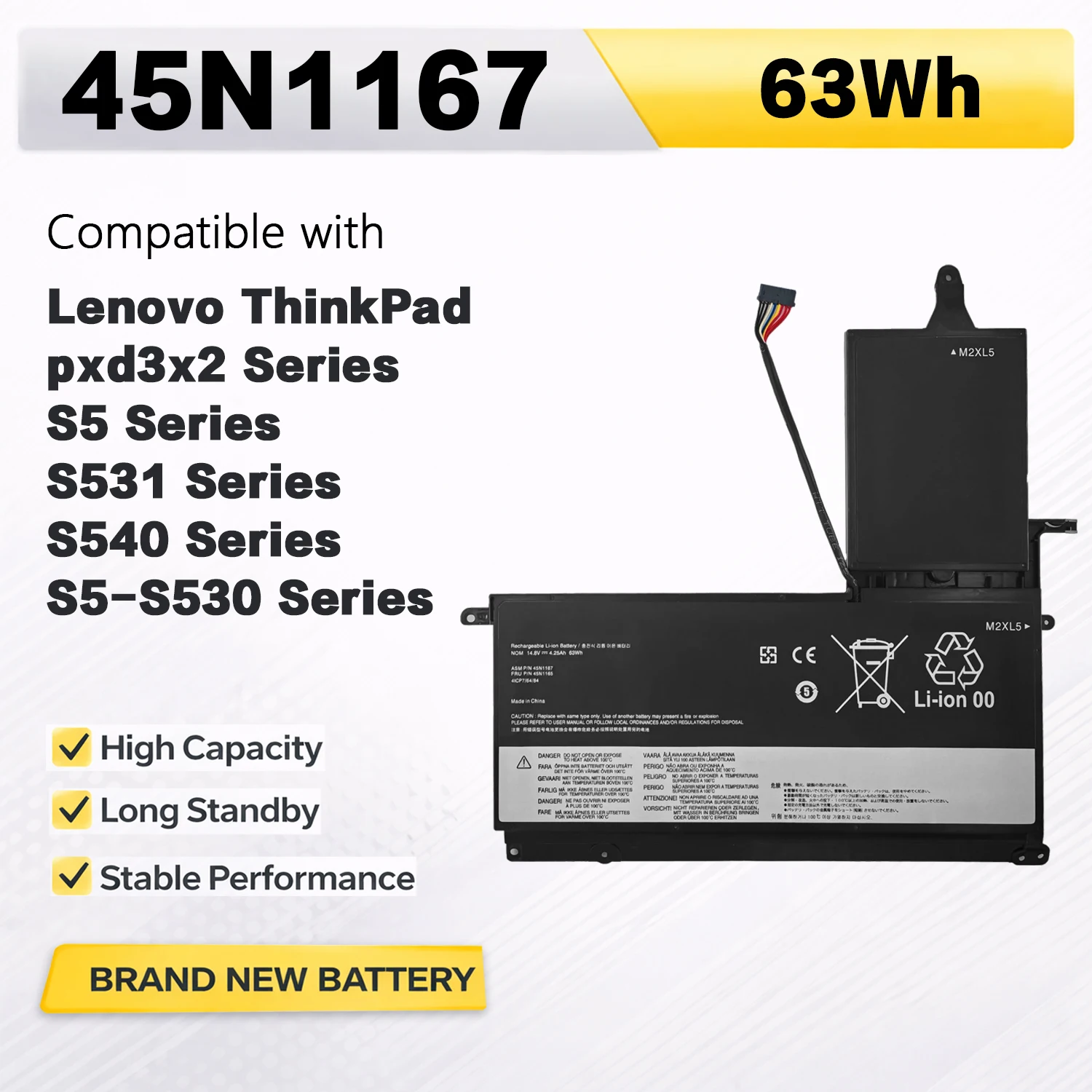 Аккумулятор PowerHub 45N1167 14,8 В 63 Втч для ноутбуков Lenovo ThinkPad S5 S531 S540 S5-S530, замена 45N1164 45N1165 45N1166 4ICP7/64/84
Аккумулятор PowerHub 45N1167 14,8 В 63 Втч для ноутбуков Lenovo ThinkPad S5 S531 S540 S5-S530, замена 45N1164 45N1165 45N1166 4ICP7/64/84