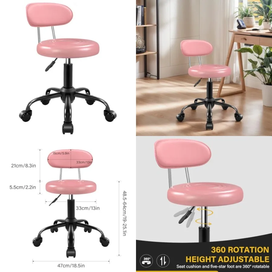 Rolling Stool with Wheels Swivel Stool with Back Height Adjustable Chair Ideal for SPA Salon Home Office Drafting Work
Rolling Stool with Wheels Swivel Stool with Back Height Adjustable Chair Ideal for SPA Salon Home Office Drafting Work