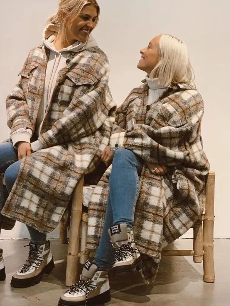 Повседневное длинное шерстяное пальто для женщин с квадратным воротником, в клетку, модная верхняя одежда на одной пуговице
Повседневное длинное шерстяное пальто для женщин с квадратным воротником, в клетку, модная верхняя одежда на одной пуговице