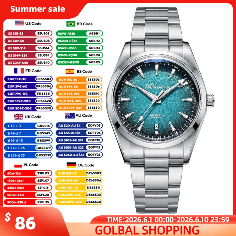 ADDIESDIVE Men Watches Top Brand Automation Mechanical Watch 200m Waterproof K1 Bubble Glass BGW9 Luminous 316L Steel Wristwatch
ADDIESDIVE Men Watches Top Brand Automation Mechanical Watch 200m Waterproof K1 Bubble Glass BGW9 Luminous 316L Steel Wristwatch