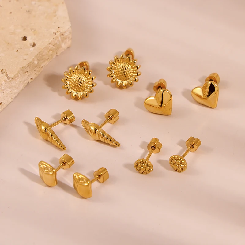 Exquisite Stainless Steel Sunflower Heart Conch Rose Earrings 18K Gold Plated Fashion Versatile Earrings Women Jewelry
Exquisite Stainless Steel Sunflower Heart Conch Rose Earrings 18K Gold Plated Fashion Versatile Earrings Women Jewelry