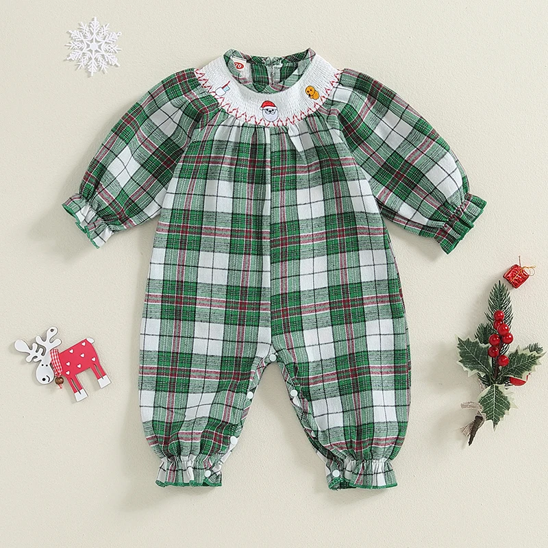 Baby Girls Plaid Christmas Romper Long Sleeve O Neck Santa Claus Embroidery Plaid Jumpsuit Cute Baby Xmas Costume
Baby Girls Plaid Christmas Romper Long Sleeve O Neck Santa Claus Embroidery Plaid Jumpsuit Cute Baby Xmas Costume