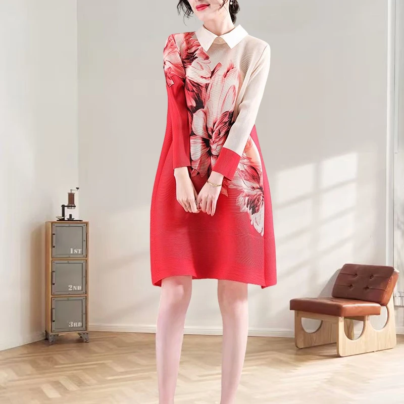 Miyake Pleated Dress 2025 Spring Autumn Gradient Red White Print Fold Dress Temperament Women's Thin Long-sleeved Pleat Dress
Miyake Pleated Dress 2025 Spring Autumn Gradient Red White Print Fold Dress Temperament Women's Thin Long-sleeved Pleat Dress