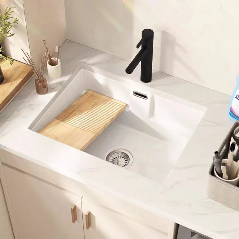 Embedded ceramic washbasin with washboard deepens balcony washing machine washing pool household washbasin single basin slot.
Embedded ceramic washbasin with washboard deepens balcony washing machine washing pool household washbasin single basin slot.