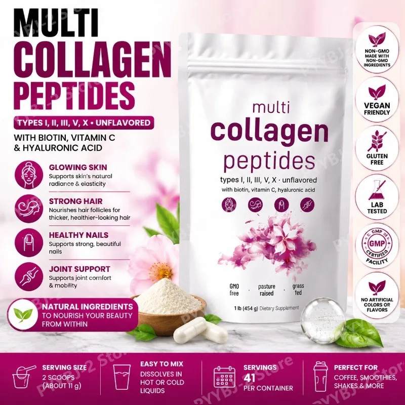 Multi-Collagen Peptides Powder – Hydrolyzed Collagen Blend with Vitamin C & Biotin Supports Skin,Hair and Nail Health 454g/1lb
Multi-Collagen Peptides Powder – Hydrolyzed Collagen Blend with Vitamin C & Biotin Supports Skin,Hair and Nail Health 454g/1lb