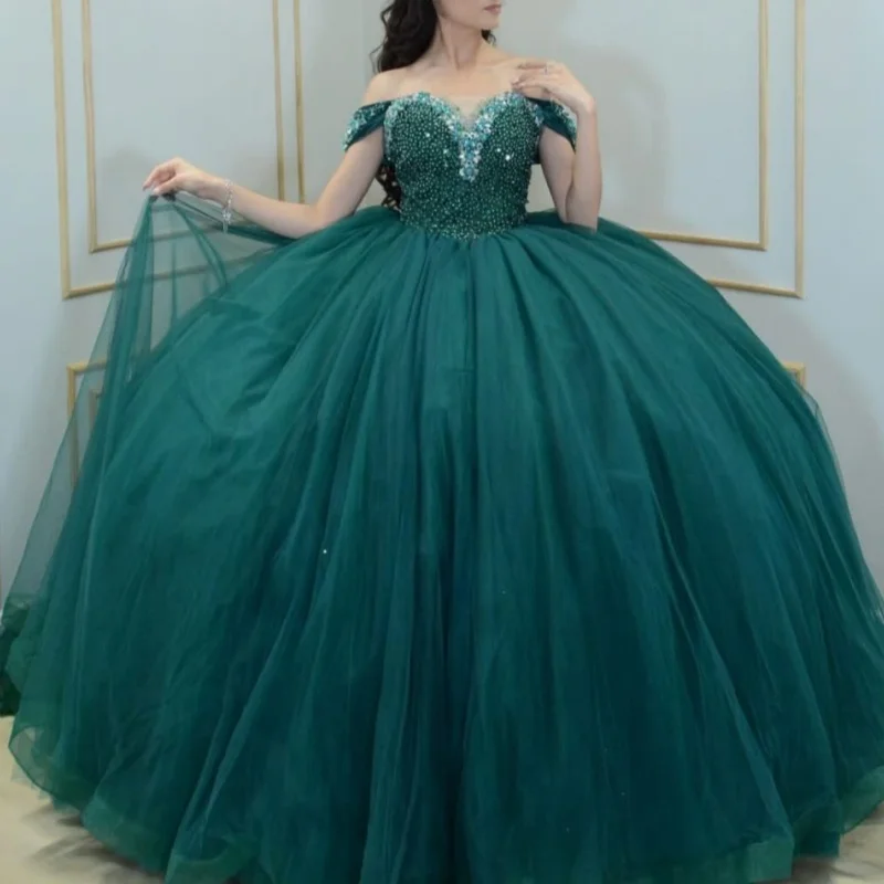 Blackish Green Shiny Quinceanera Dresses Off Shoulder Ball Gown Sweet 16 Dress Beading Crystal Tull Birthday Party Vestidos 15
Blackish Green Shiny Quinceanera Dresses Off Shoulder Ball Gown Sweet 16 Dress Beading Crystal Tull Birthday Party Vestidos 15