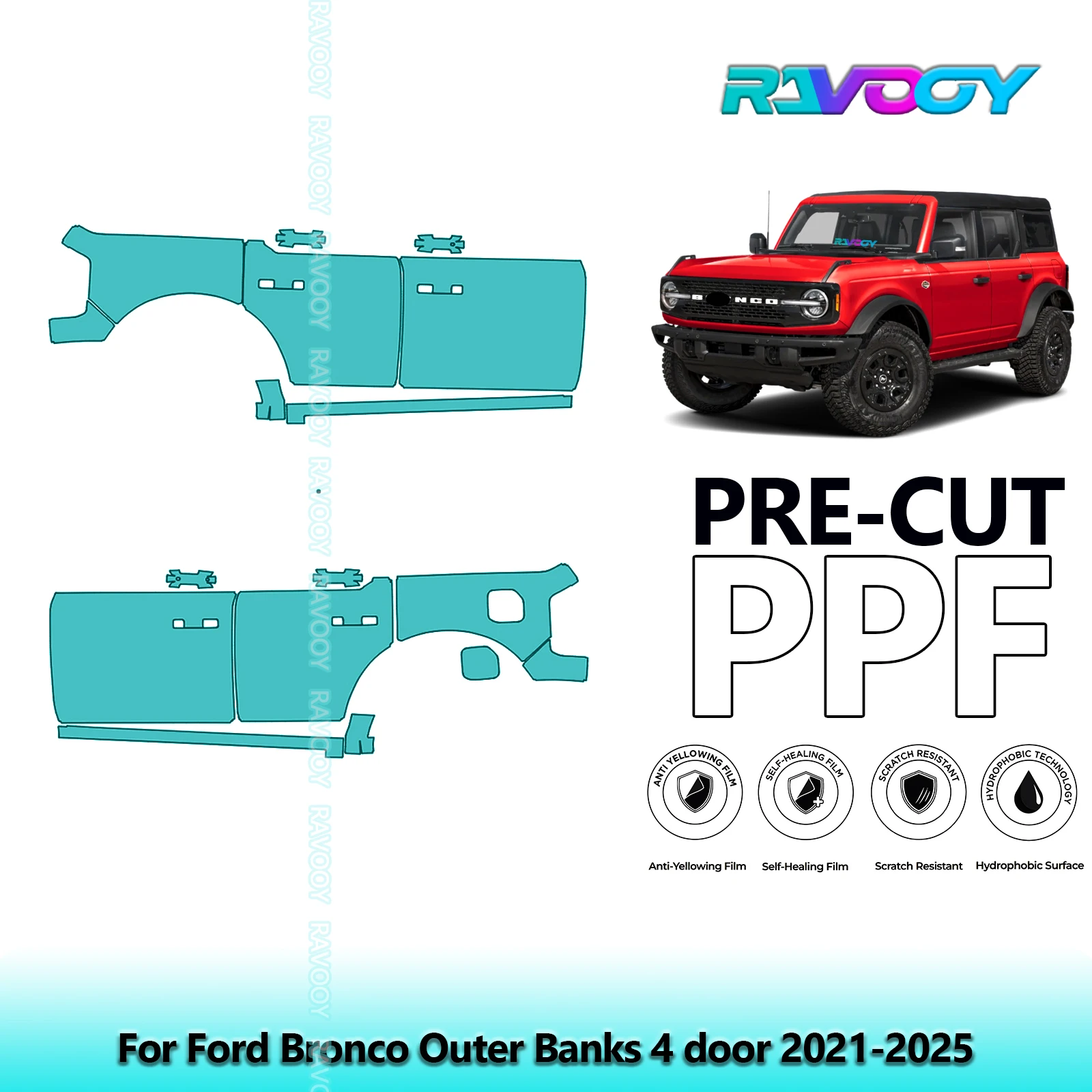 For Ford Bronco Outer Banks 4 door 2021-2025 8.5mil Clear Matte Pre-Cut PPF Door & A/B Pillar Kit TPU Paint Protection Film Set
For Ford Bronco Outer Banks 4 door 2021-2025 8.5mil Clear Matte Pre-Cut PPF Door & A/B Pillar Kit TPU Paint Protection Film Set
