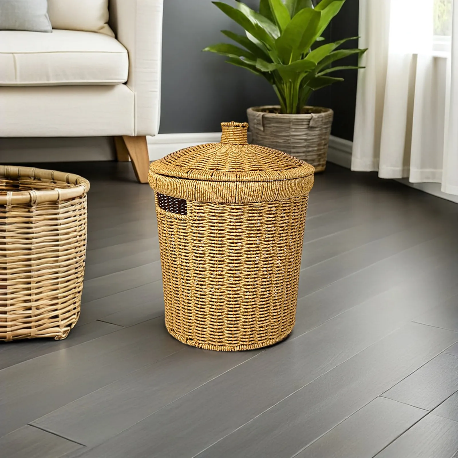 Imitation Rattan Trash Bin Round Handwoven Woven PP Iron Frame Decorative Wastebasket Bathroom Kitchen Office Bedroom Lid
Imitation Rattan Trash Bin Round Handwoven Woven PP Iron Frame Decorative Wastebasket Bathroom Kitchen Office Bedroom Lid