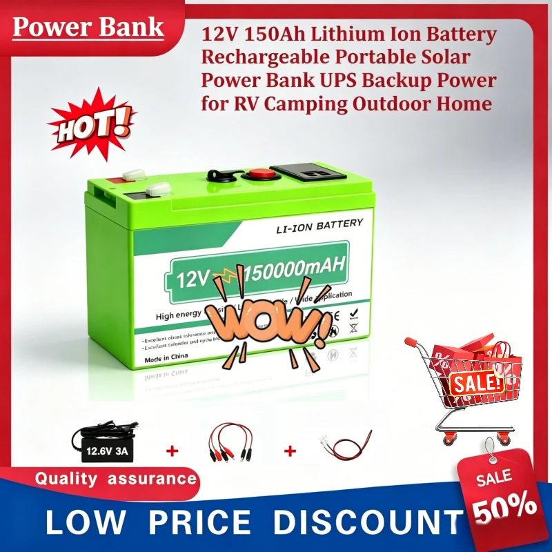 12V 150Ah Lithium Ion Battery Pack, Rechargeable Power Bank, UPS Backup Power Supply Perfect for RV Camping Outdoor Home
12V 150Ah Lithium Ion Battery Pack, Rechargeable Power Bank, UPS Backup Power Supply Perfect for RV Camping Outdoor Home