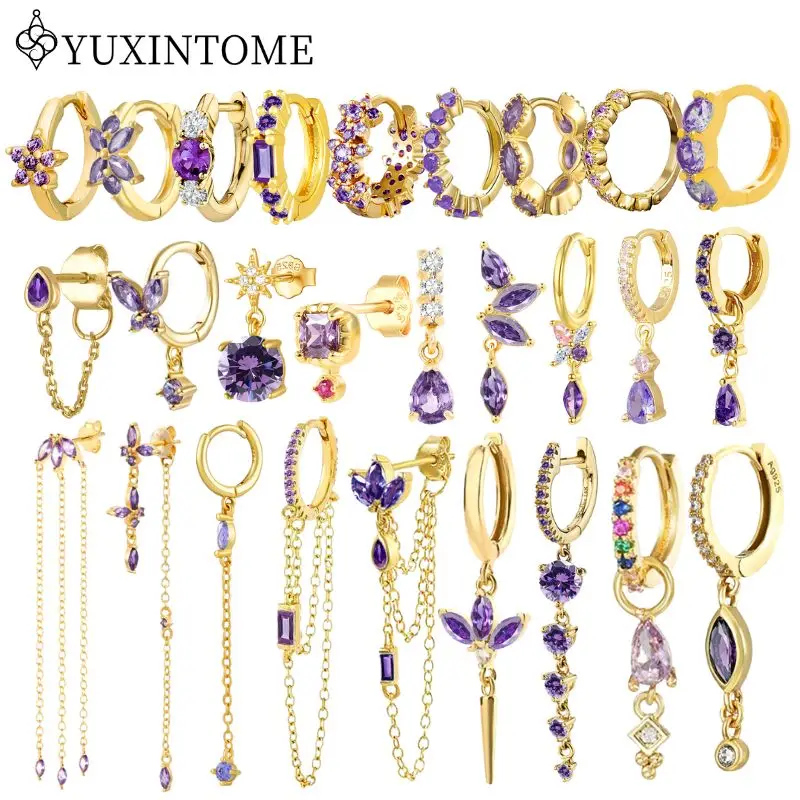 925 Sterling Silver Ear Needle Purple Crystal Pendant Geometry/Water Drops Hoop Gold Earrings For Women Luxury Wedding Jewelry
925 Sterling Silver Ear Needle Purple Crystal Pendant Geometry/Water Drops Hoop Gold Earrings For Women Luxury Wedding Jewelry