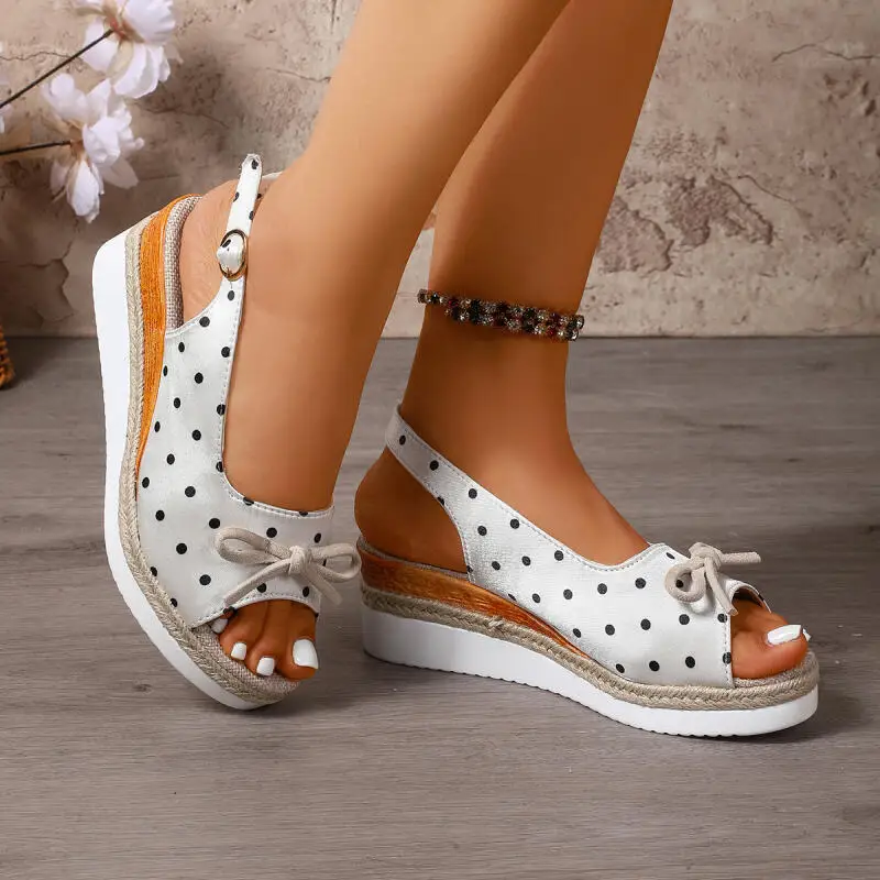 French Retro Polka Dot Wedge Heel Peep Toe Sandals Women Summer 2026 Sweet Bowknot Back Strap Sandals Woman's Thick Bottom Shoes
French Retro Polka Dot Wedge Heel Peep Toe Sandals Women Summer 2026 Sweet Bowknot Back Strap Sandals Woman's Thick Bottom Shoes