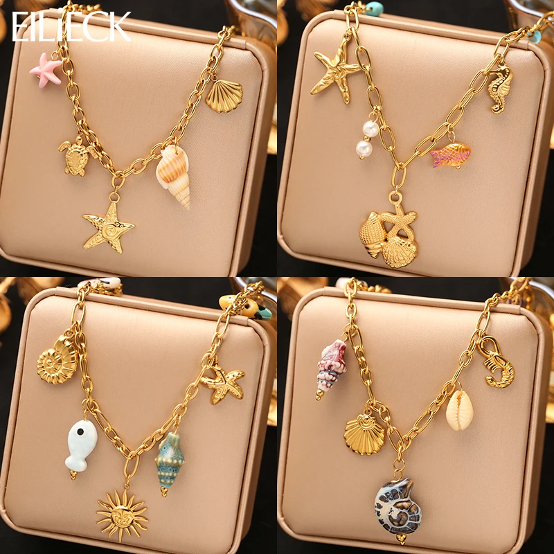 EILIECK 316L Stainless SteelPearl Shell Starfish Drop Charm Necklace Ocean Style Golden Plated Handmade Holiday Jewelry Gift
EILIECK 316L Stainless SteelPearl Shell Starfish Drop Charm Necklace Ocean Style Golden Plated Handmade Holiday Jewelry Gift