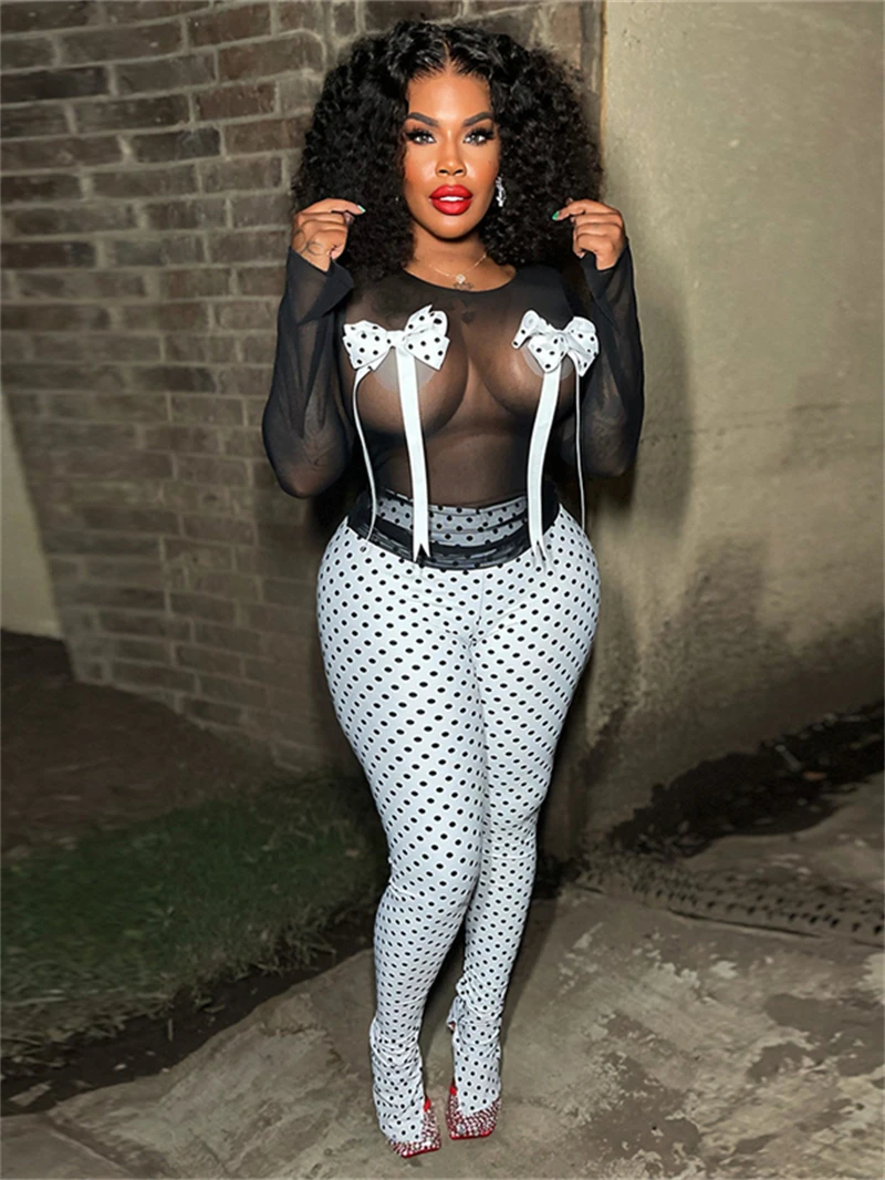Sexy 2 Piece Sets Women Outfit Spring Clothing Women 2025 Mesh See Through Top Dot Print Pant Sets Fashion Two Piece Woman Sets
Sexy 2 Piece Sets Women Outfit Spring Clothing Women 2025 Mesh See Through Top Dot Print Pant Sets Fashion Two Piece Woman Sets