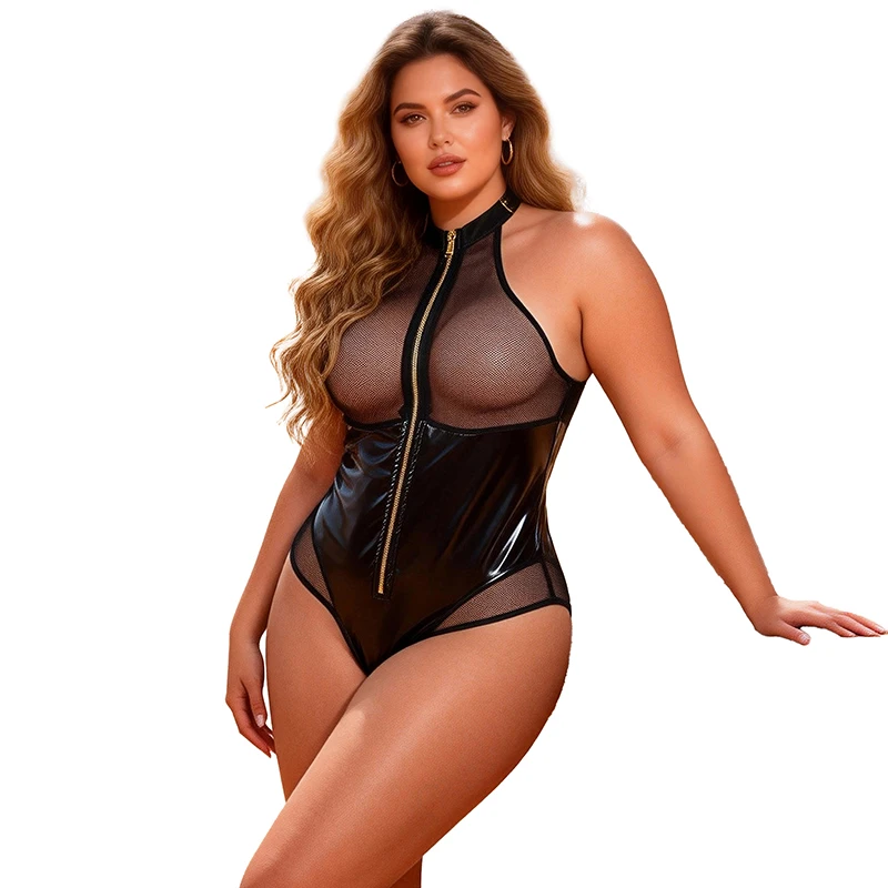 Comeondear Black Sexy Halter Neck Zipper PU Leather Bodysuit Clubwear Plus Size Playsuits Women Sexy Body Teddies Erotic Costume
Comeondear Black Sexy Halter Neck Zipper PU Leather Bodysuit Clubwear Plus Size Playsuits Women Sexy Body Teddies Erotic Costume