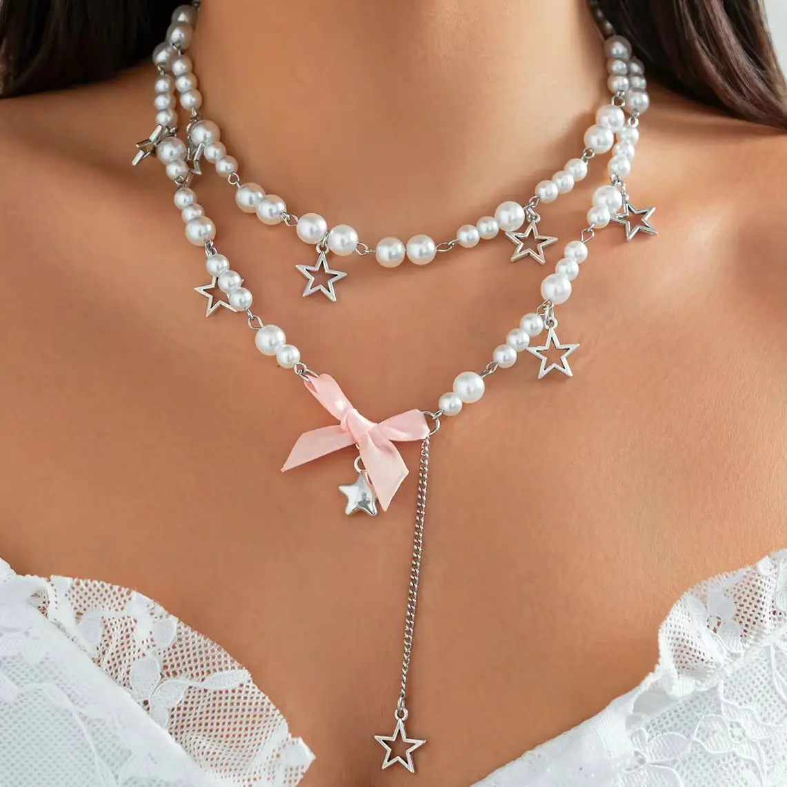 Ingemark 2Pcs/Set Exquisite Sweet Pink Bow Stars Tassel Pendant Necklace Women Romantic Imitation Pearl Chain Aesthetic Jewelry
Ingemark 2Pcs/Set Exquisite Sweet Pink Bow Stars Tassel Pendant Necklace Women Romantic Imitation Pearl Chain Aesthetic Jewelry