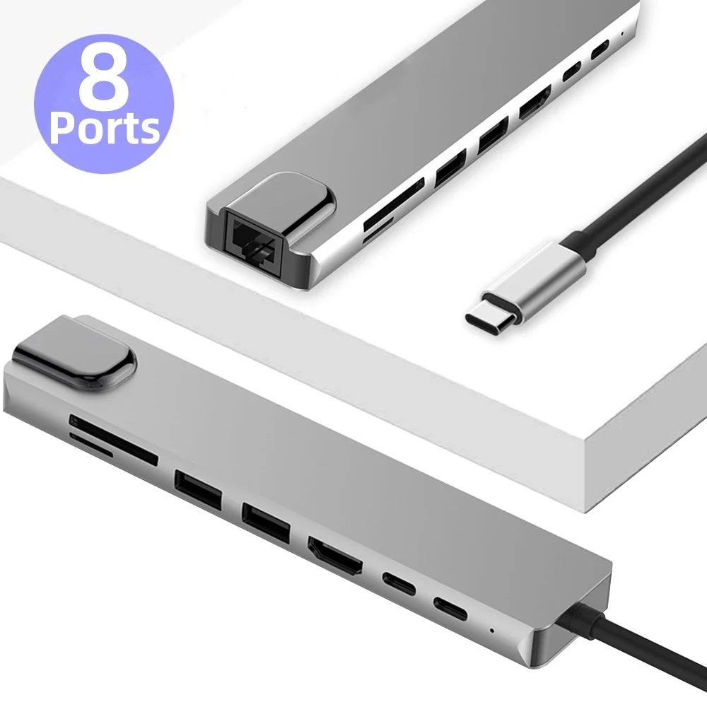 8-in-1Thunderbolt3 USB C Hub with 4K HDTV + SD/TF Card Slot + 100Mbps Ethernet + PD Charging for Macbook Pro Multi-Port Docking
8-in-1Thunderbolt3 USB C Hub with 4K HDTV + SD/TF Card Slot + 100Mbps Ethernet + PD Charging for Macbook Pro Multi-Port Docking