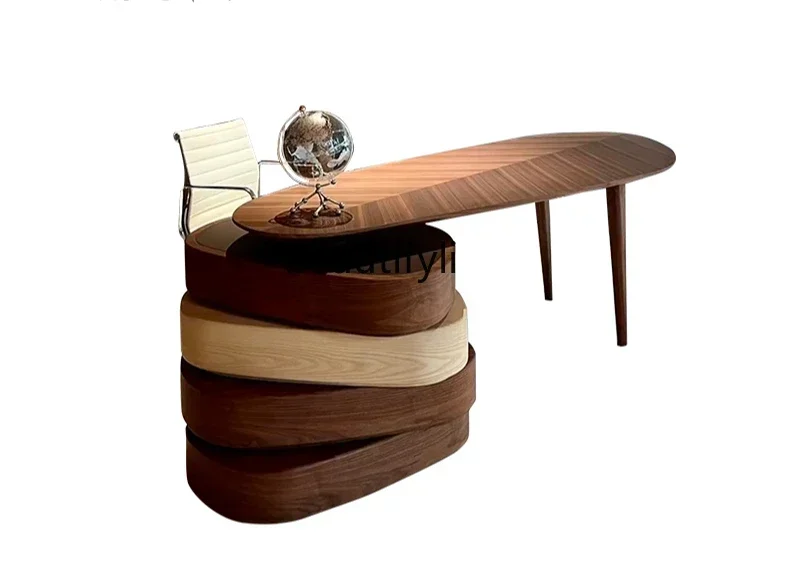 Italian style, solid wood modern simple office, boss table, walnut study retro rotating desk
Italian style, solid wood modern simple office, boss table, walnut study retro rotating desk