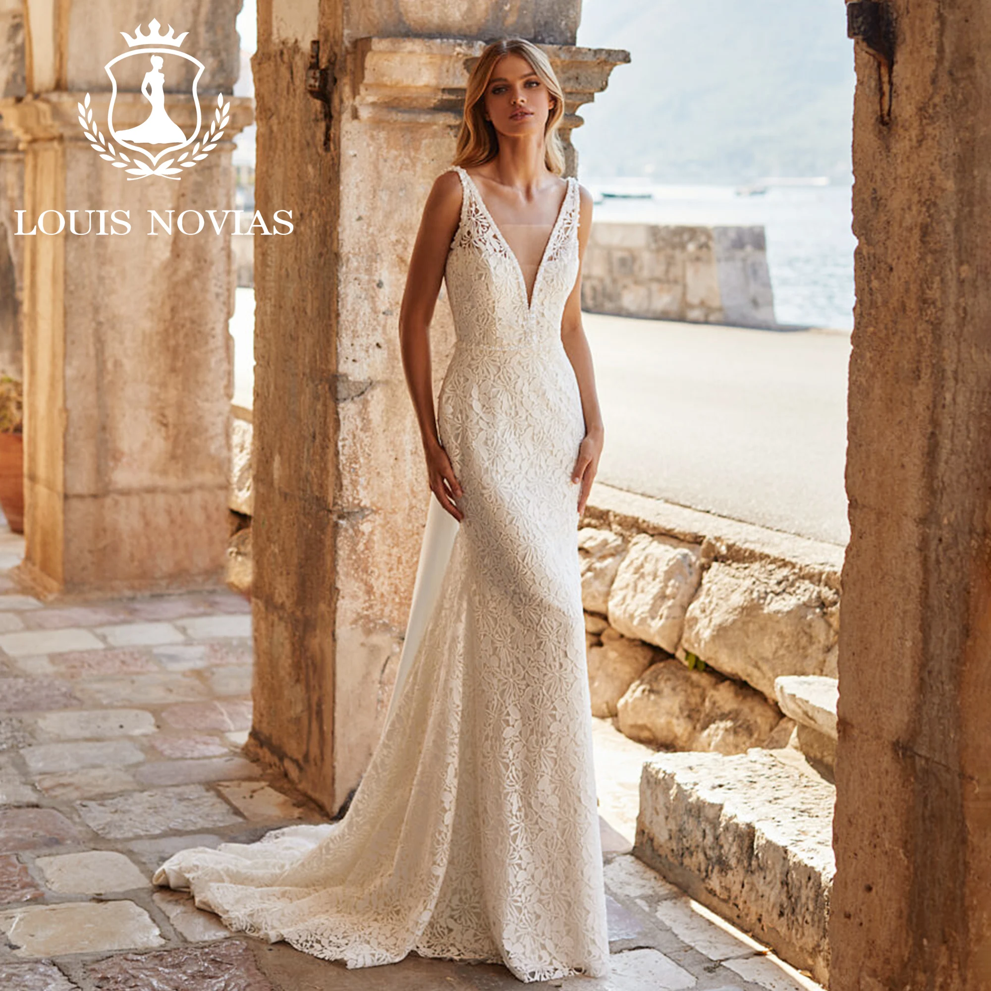 LOUIS NOVIAS Mermaid Wedding Dress Deep V-neck Cut-out Floral Print Illusion Ribbons Wedding Gown Vestidos Novias De Saten
LOUIS NOVIAS Mermaid Wedding Dress Deep V-neck Cut-out Floral Print Illusion Ribbons Wedding Gown Vestidos Novias De Saten