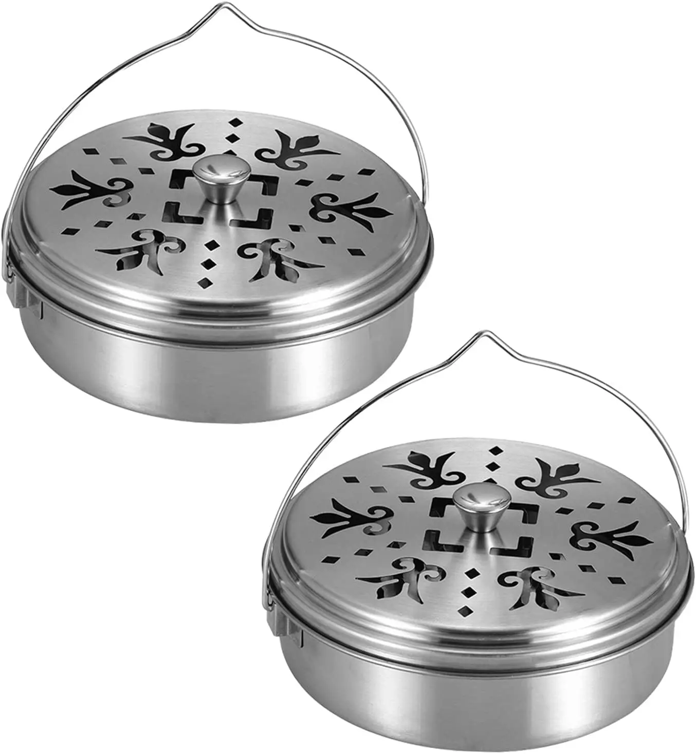 2 Pack Portable Mosquito Coil Holder, Fireproof Incense Burner with Handle, Silver
2 Pack Portable Mosquito Coil Holder, Fireproof Incense Burner with Handle, Silver