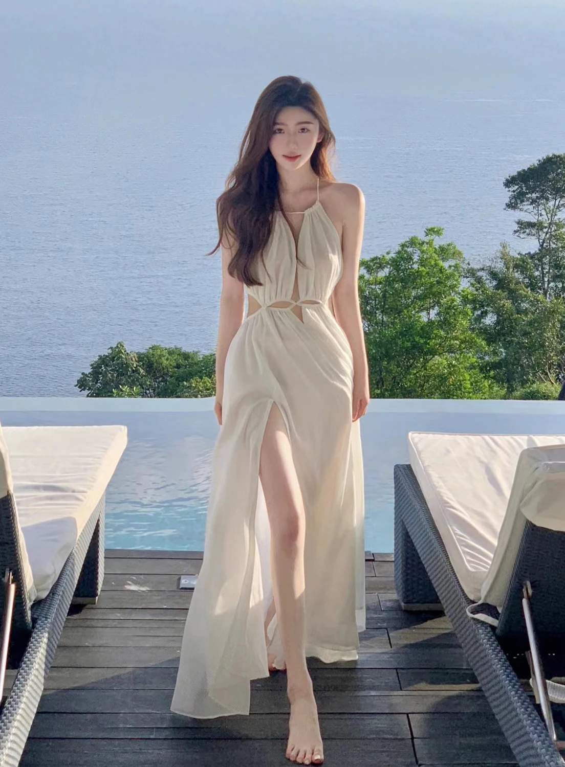 Spicy Girl White Bra Hanging Neck Strap Dress Women's Summer Sleeveless Tank Top Skirt Sexy Pure Lust Wind Split Long Dress
Spicy Girl White Bra Hanging Neck Strap Dress Women's Summer Sleeveless Tank Top Skirt Sexy Pure Lust Wind Split Long Dress