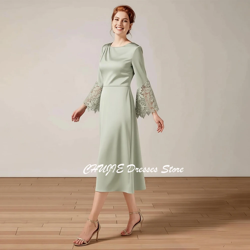 Silk Satin And Lace Mother of The Bride Dress Ruffle Sleeve Scoop Neck Wedding Guest Dress A Line Tea Length Formal Evening Gown
Silk Satin And Lace Mother of The Bride Dress Ruffle Sleeve Scoop Neck Wedding Guest Dress A Line Tea Length Formal Evening Gown