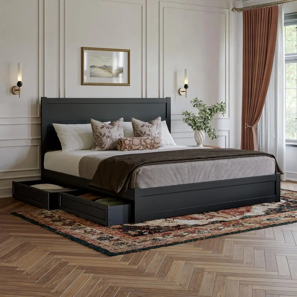 Black Platform Bed with Matching Footboard and Storage Drawers
Black Platform Bed with Matching Footboard and Storage Drawers