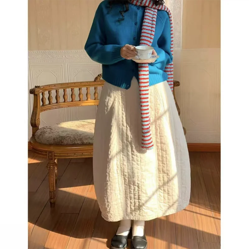Beige Cotton Diamond Skirt Women Elastic Waist Thicken Midi Skirts Autumn Winter Loose French Half Skirt Warmful
Beige Cotton Diamond Skirt Women Elastic Waist Thicken Midi Skirts Autumn Winter Loose French Half Skirt Warmful