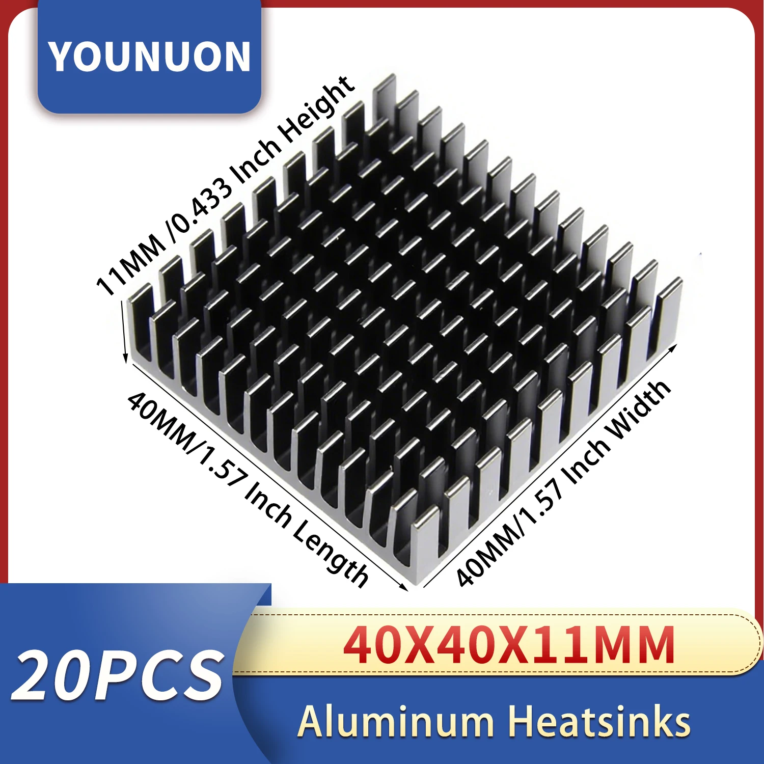 20Pcs YOUNUON Black 40mm heatsink 40 x 40 x 10mm 11mm Aluminum CPU CPU Card Cooling Cooler Heat Sink Heatsink
20Pcs YOUNUON Black 40mm heatsink 40 x 40 x 10mm 11mm Aluminum CPU CPU Card Cooling Cooler Heat Sink Heatsink