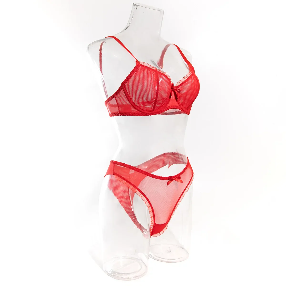 Sexy Mesh See-through Lingerie Two Piece Sets Woman Ruffles Bow Bra And Briefs Set Exotic Intimates Outfits Kit
Sexy Mesh See-through Lingerie Two Piece Sets Woman Ruffles Bow Bra And Briefs Set Exotic Intimates Outfits Kit