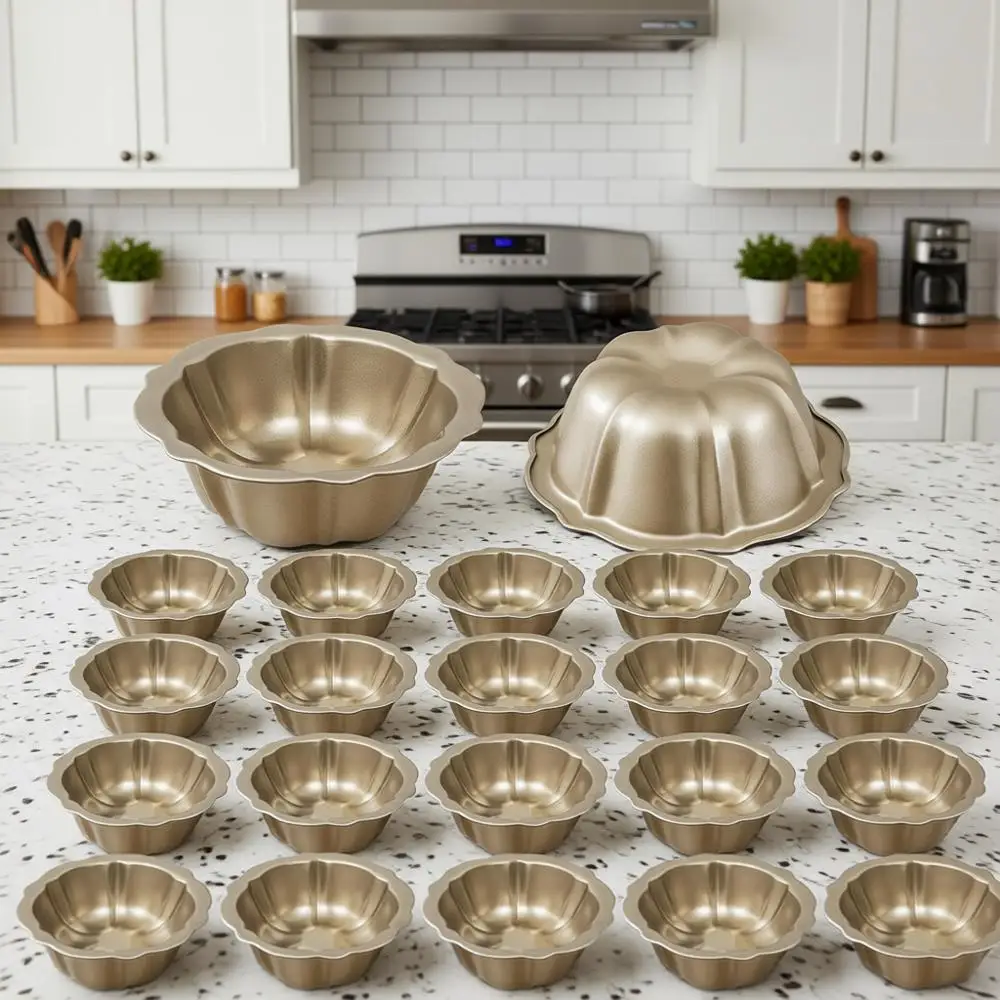 Набор из 24 мини-форм для кексов (4 дюйма), с антипригарным покрытием, из углеродистой стали, с золотистым покрытием
Набор из 24 мини-форм для кексов (4 дюйма), с антипригарным покрытием, из углеродистой стали, с золотистым покрытием