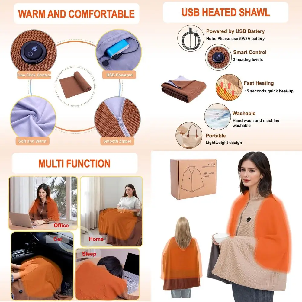 Portable USB-Powered Heated Blanket, Cordless & Wearable Shawl for Men & Women, Ideal for Indoor & Outdoor Use (Light Brown)
Portable USB-Powered Heated Blanket, Cordless & Wearable Shawl for Men & Women, Ideal for Indoor & Outdoor Use (Light Brown)