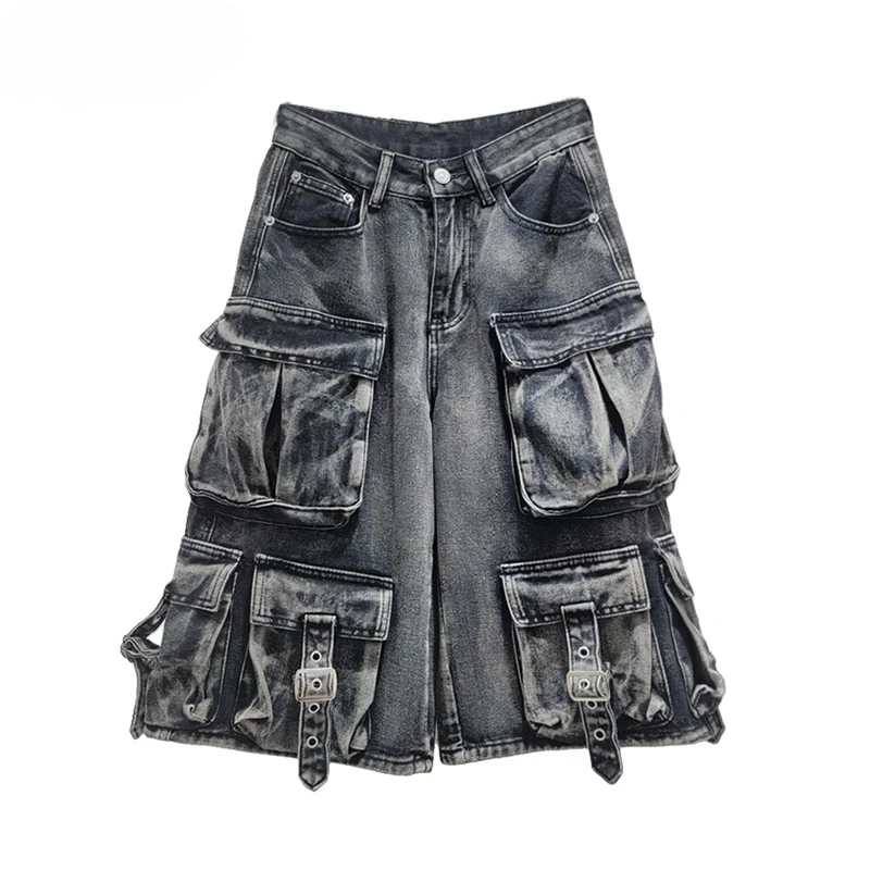 Women Calf-Length Denim Shorts Multiple Pockets Cargo Style Straight High Waist Short Pants 2025 Summer New Fashion
Women Calf-Length Denim Shorts Multiple Pockets Cargo Style Straight High Waist Short Pants 2025 Summer New Fashion
