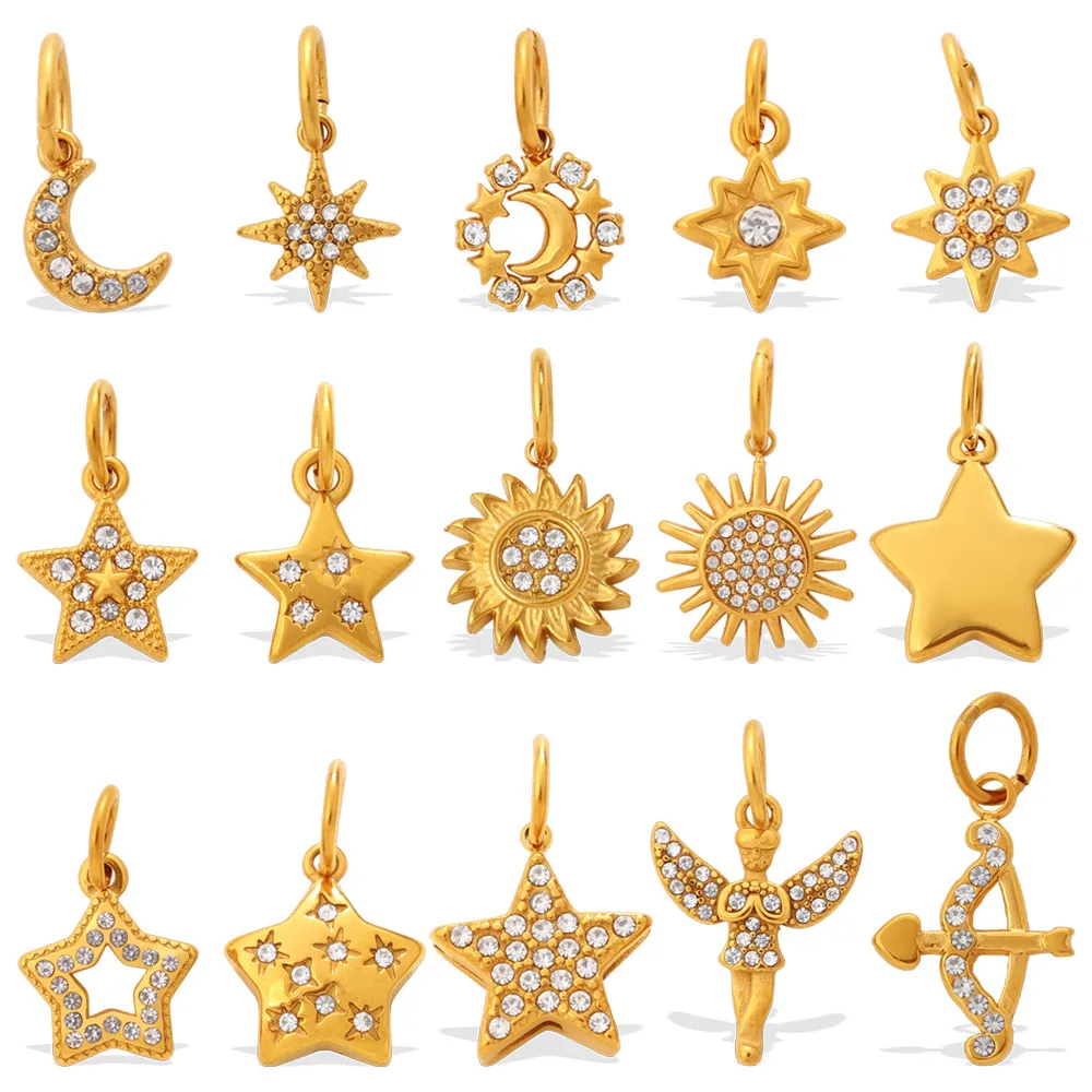5Pcs Real Gold Plated Moon Sun Star Angel Bow Arrow Charms Pendant for Jewelry Making DIY Necklace Earring Bracelet Accessories
5Pcs Real Gold Plated Moon Sun Star Angel Bow Arrow Charms Pendant for Jewelry Making DIY Necklace Earring Bracelet Accessories