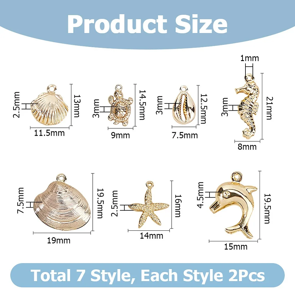 14Pcs 7 Styles Brass Pendants Sea Animals Real 18K Gold Plated 12.5~21x7.5~19.5x2.5~7.5mm Hole: 1~1.2mm 2pcs/style
14Pcs 7 Styles Brass Pendants Sea Animals Real 18K Gold Plated 12.5~21x7.5~19.5x2.5~7.5mm Hole: 1~1.2mm 2pcs/style