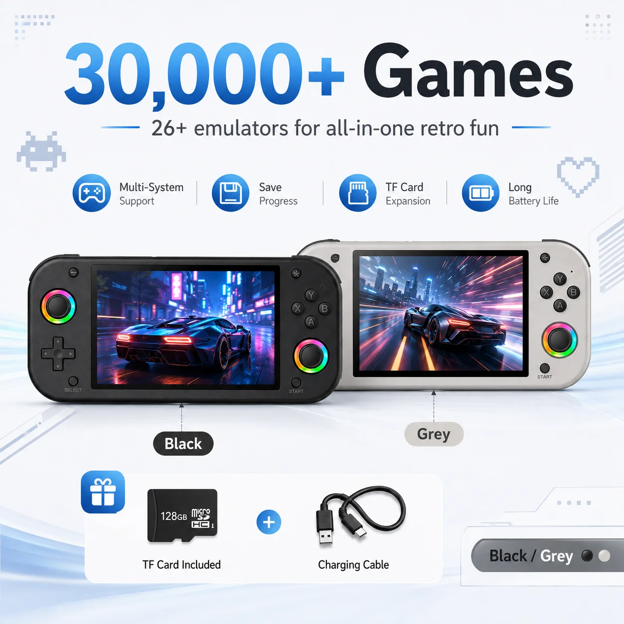 M26 Portable Retro Handheld Game Console 5.1 Inch 800*480 IPS RGB Rainbow Light Joystick Linux 3000mAh 30000+ Games TF 128GB
M26 Portable Retro Handheld Game Console 5.1 Inch 800*480 IPS RGB Rainbow Light Joystick Linux 3000mAh 30000+ Games TF 128GB