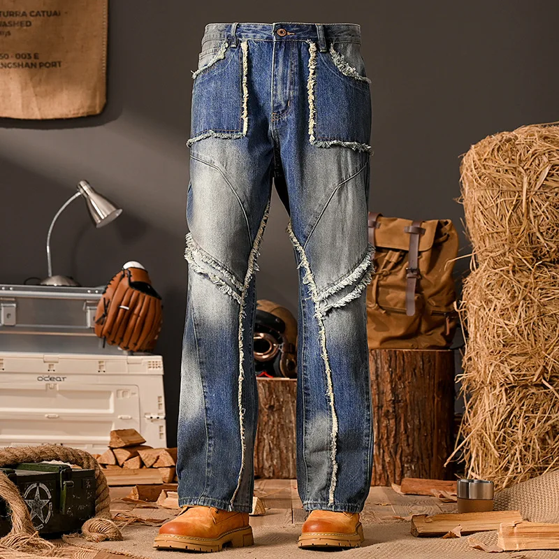 Retro vintage loose straight leg fashionable patchwork fringed jeans men's fashion trend street high-end Y2K pants
Retro vintage loose straight leg fashionable patchwork fringed jeans men's fashion trend street high-end Y2K pants
