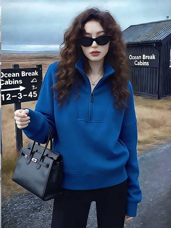 Klein Blue Stand Collar Sweatshirt Women's Autumn Winter New Style Fashionable Outerwear Long Sleeve Breathable Casual Shirt
Klein Blue Stand Collar Sweatshirt Women's Autumn Winter New Style Fashionable Outerwear Long Sleeve Breathable Casual Shirt